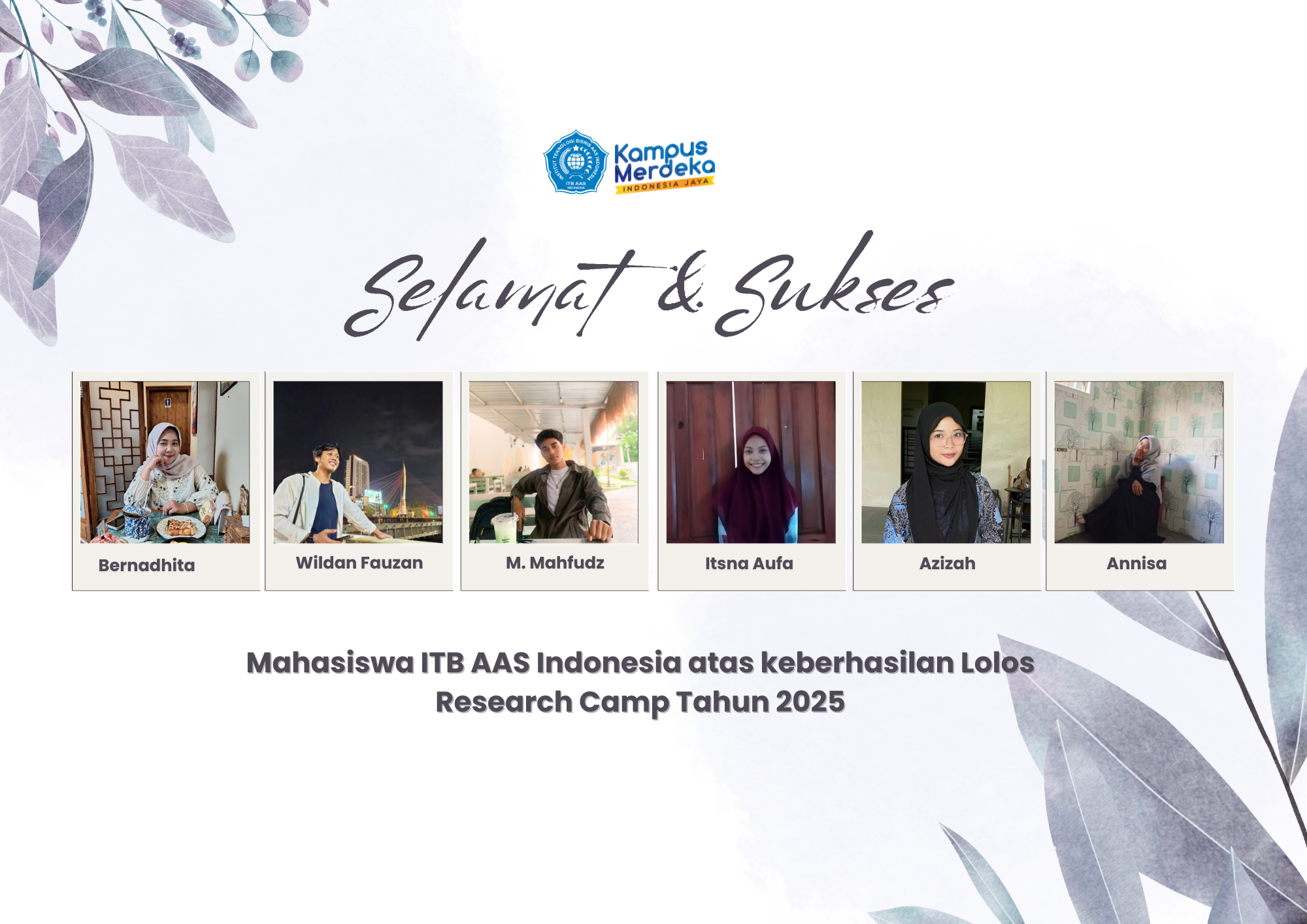 MAHASISWA ITB AAS INDONESIA LOLOS RESEARCH CAMP 2025