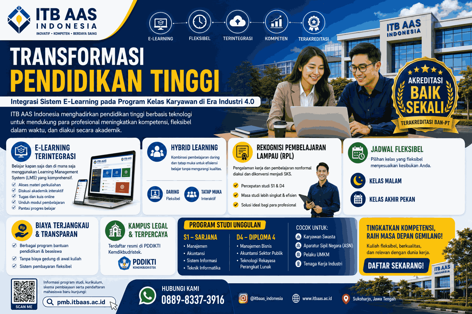 Kuliah sambil bekerja kini lebih mudah di ITB AAS Indonesia melalui program kelas karyawan, e-learning modern, RPL, dan sistem pembelajaran fleksibel.
